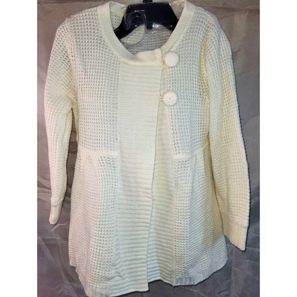 Liv Ivory Solid Knit Round Neck Cardigan Sweater Womens L Long Sleeve Acrylic